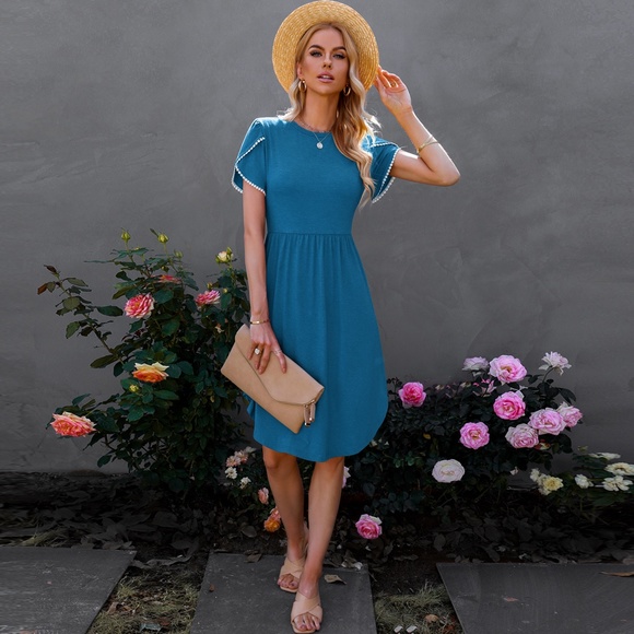 women's Round Neck Short Sleeve Mid Length Dress - Picture 10 of 16